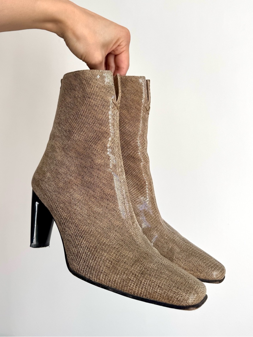 Y2K Vintage Sand Beige Square-Toe Ankle Boots – Retro Minimalist US 8